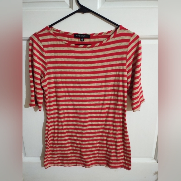 Green Envelope, Red & Cream, Striped, Short Sleeve, Top, Size M - Picture 1 of 3